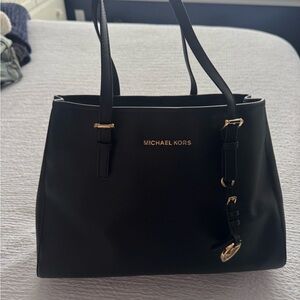 Michael Kors Black Leather Tote with Gold Hardware